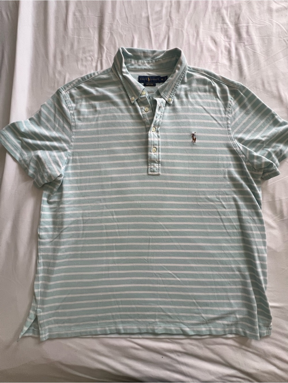 Ralph Lauren Men’s Mint Green and White Striped Polo